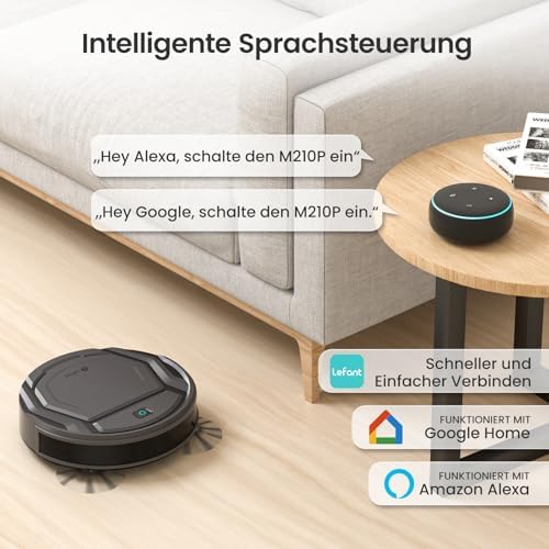 M210P Saugroboter ohne Wischfunktion, 2200 Pa Saugkraft, 120 Min.Steuerung per WLAN, Bluetooth, Alexa und App, 6 Reinigungsmodi und automatisches Aufladen, ideal für Tierhaare und Harte Böden