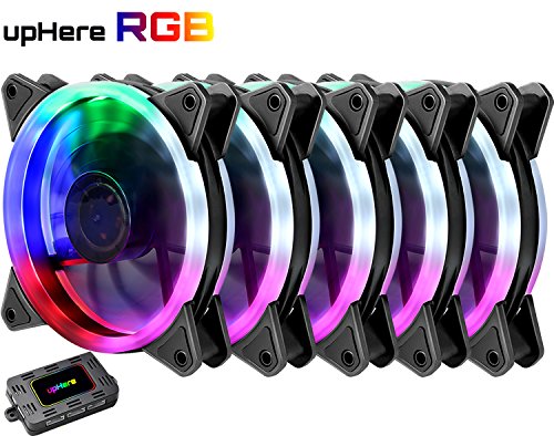 upHere 5-Pack Wireless RGB LED 120mm Case Fan,Quiet Edition High Airflow Adjustable Color LED Case Fan for PC Cases, CPU Coolers,Radiators system