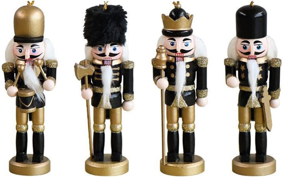 Nutcrackers - Didiseaon Christmas Nutcracker Soldier Puppet Wood Nutcracker Figurines Soldier Hanging Decorations for Christmas Tree, Shelves Tables Decor, Xmas Hanging Decor (4pcs)
