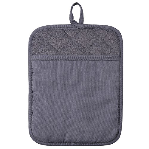 100% Cotton with Silicone Kitchen Everyday Basic Pot Holder Heat Resistant Coaster Potholder Oven Mitts with Pocket for Cooking and Baking Set of 2 Grey
