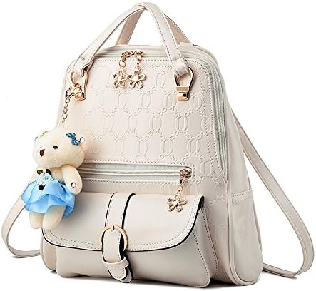 Fayland Teens Girls Womens Backpack Pu Leather Lightweight Casual Daypack Fashion Bag Off-white