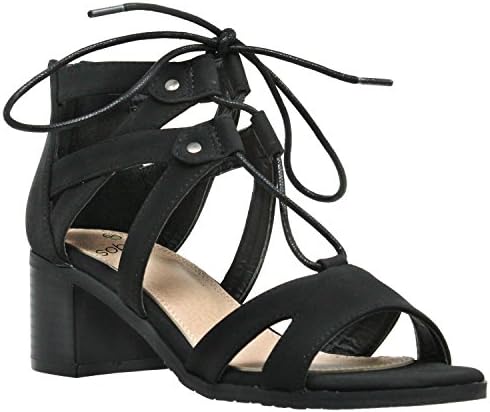 SOBEYO Womens Dress Sandals Lace Up Gladiator Block Low Heel Shoes Black SZ 8