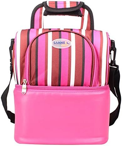 LJM Large Size Duplex Double Decker Insulated Cooler Warmer Lunch Bag Keep Warm Picnic for Women Kids Waterproof,Pink