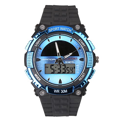 Sanda Men's Outdoor Sports Watch Waterproof Solar Power Dual Time Analog  Digital Wristwatch Black/Blue