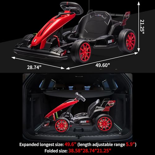 Gigicloud Karts Eléctricos para Niños con Asiento Ajustable, Go Kart Eléctrico para Niños con Batería de 24 V, Función de Deriva Automática, Motores Duales de 200W y Cinturón de Seguridad, 6+ (Rojo)