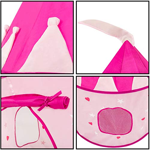 FoxPrint-Princess-Castle-Play-Tent-with-Glow-in-The-Dark-Stars-Conveniently-Folds-in-to-A-Carrying-Case-Your-Kids-Will-Enjoy-This-Foldable-Pop-Up-Pink-Play-TentHouse-Toy-for-Indoor-Outdoor-Use