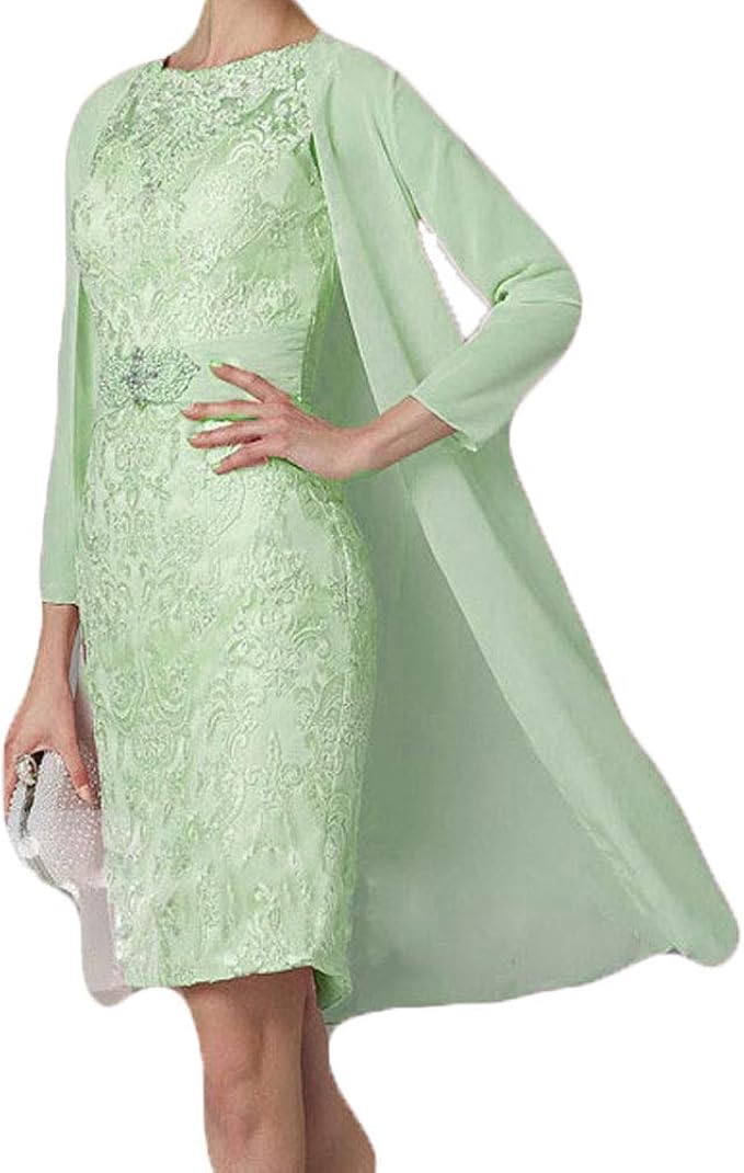 Shinegown Madre Della Sposa Abiti Con Giacca Colonna Di Pizzo Appliques Perline Partito Sera Prom Abito Al Ginocchio Lunghezza Corsetto Indietro Verde 40 Amazon It Abbigliamento