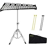 ENNBOM 32 Notes Glockenspiel Kit Xylophone Bell Percussion Instrument Set with Adjustable Stand Mallets and Carrying Bag