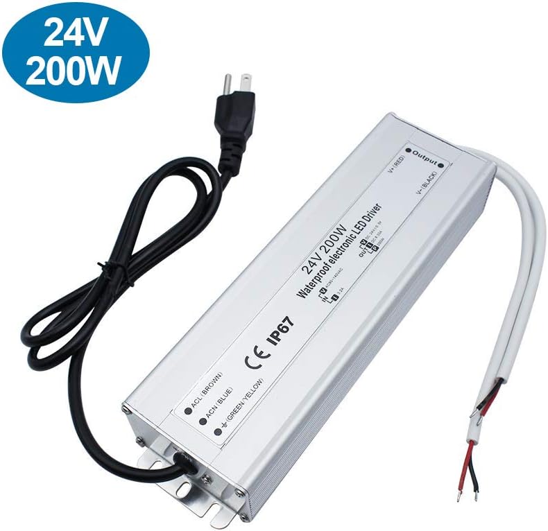 inShareplus LED Power Supply, 24V 200W IP67 Waterproof Outdoor Driver
