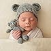 EUDORA Crochet Newborn Photography Boys/Girls Knit Toy Bear Hats, Infant Baby Photo Prop Costume Gray