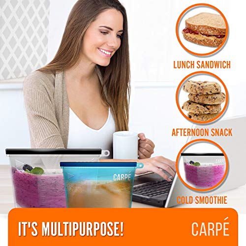 image for Carpe Reusable Silicone Food Storage Bag (4) + Silicone Mitten + Scrub