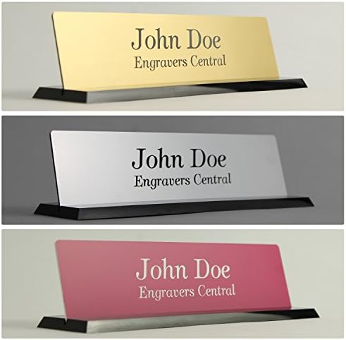 Personalized Office Desk 2x8 Name Plate with Rounded Corners - (Over 21 Color Options Available) - on a Beautifully Designed Black Molded Base With Beveled Edges - Customized