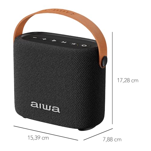 Aiwa Bocina Portátil AWS70BTB Bluetooth 5.3 con 14W, luz LED de Atardecer, batería 2000 mAh, IPX4 Resistente a Salpicaduras, Entrada USB y AUX, diseño Compacto Color Negro