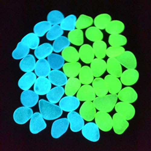 200 pcs Glow in the Dark Garden Pebbles, Light Up Stones Decoration for Walkway, Doorway, Path, Blue and Yellow Luminous Stone for Pond and Fish Tank