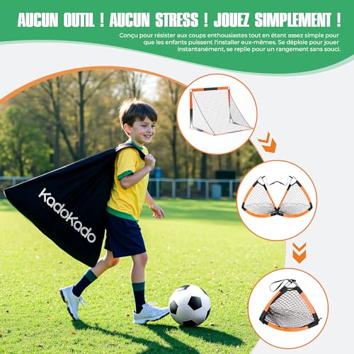 KadoKado Set of 2 Foldable and Portable Children's Football Goals, Outdoor Children's Football Goals with Carry Bag 120 x 90 x 90 cm Cages and Mini Goals, Ideal for the Garden