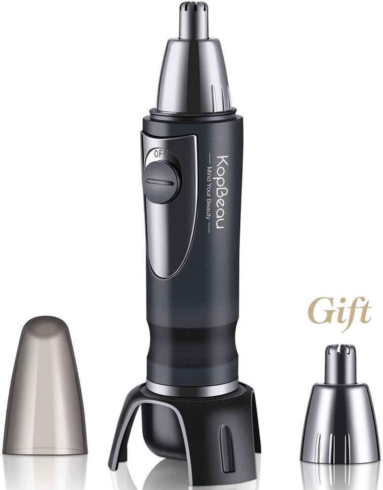 Professional Nose Hair Trimmer, KopBeau Ear & Nose Hair Clipper with LED Light, Waterproof Stainless Steel Rotation Blade, Battery Operated | FREE BONUS A Replacement Head