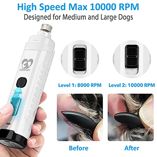 Casfuy Dog Nail Grinder with 2 LED Light for Large Medium Dogs 3X