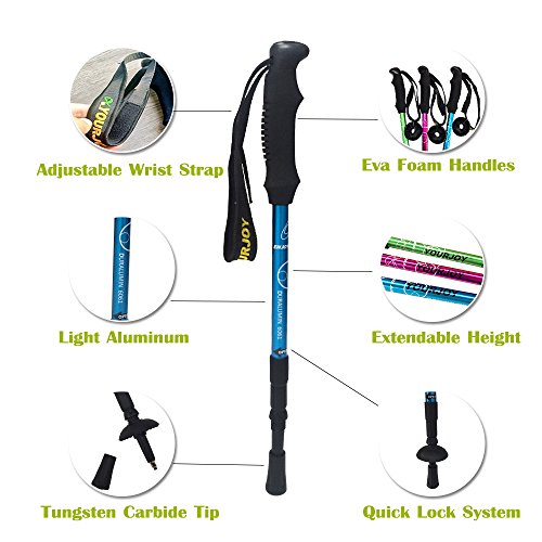 yourjoy 2 Pack Children Climbing Trail Trekking Hiking Poles Ultralight 3 Sections Aluminum Alloy with mud Basket Rubber Cap