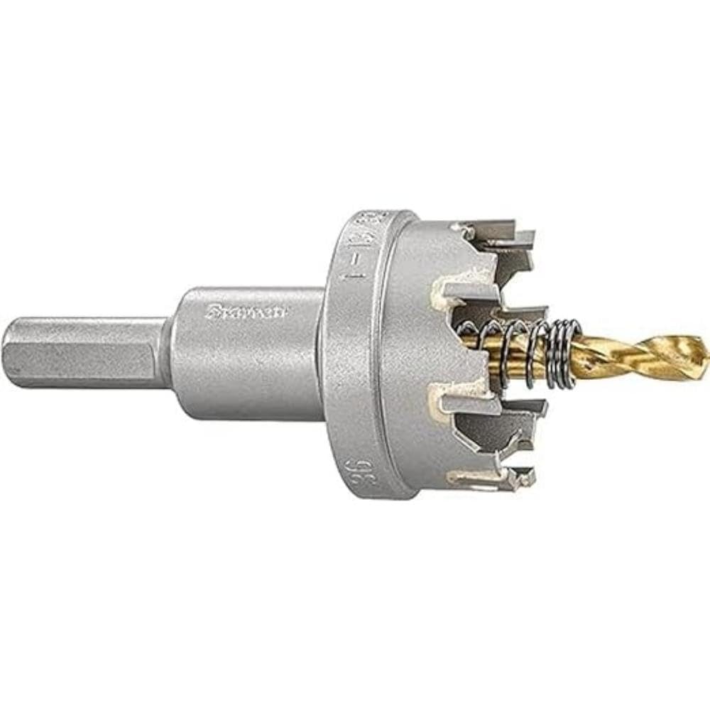 Starrett Tungsten Carbide Tipped Hole Saw - SM36 Sheet Metal Cutter With Arbor & Pilot Drill Bit - For Drilling Stainless Steel Aluminum Alloy - 36 mm