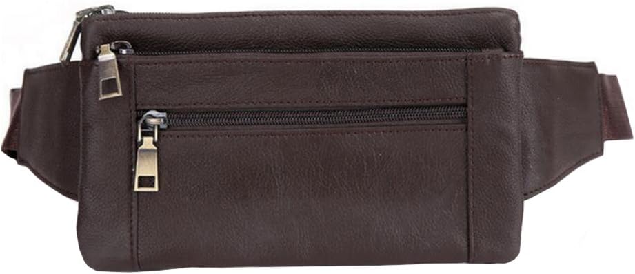 Genuine Leather Bum Bag Large Capacity Travel Waist Pack for Running Camping Trekking Hiking Coffee