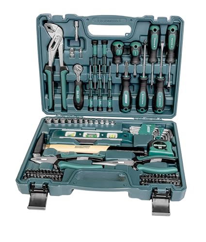 Brüder Mannesmann Werkzeugkoffer, 87-teilig - Werkzeugset mit Werkzeug aus Chrom-Vanadium-Stahl - inkl. Schraubendreher, Zangen, Hammer, Wasserwaage,