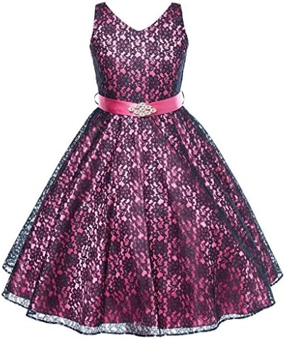 Hblld Lace V-Neck Flower Princess Girl Dress Size 16 Fuchsia