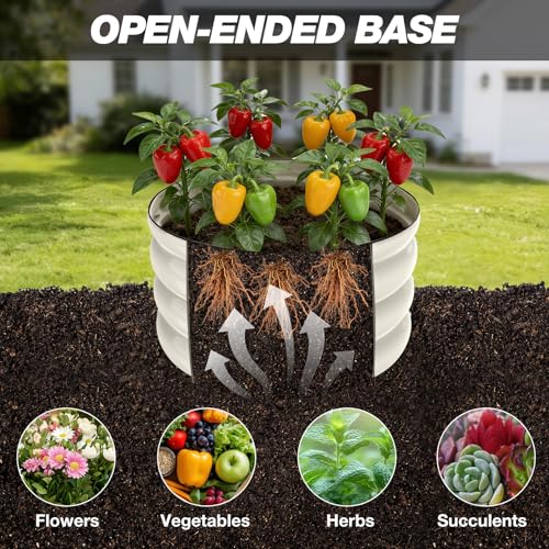 SHALL Kit de 3 piezas (61 cm x 28,8 cm) para jardinera elevada redonda, ideal para exteriores con bordes de seguridad, fácil de montar y apta para flores y frutas.