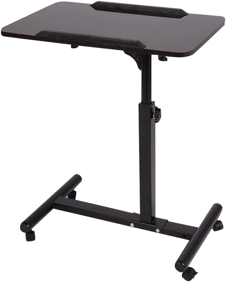 Qwork Overbed Table Laptop Desk Cart Hospital Bed Desk Swivel Table Mobile Height and Angel Adjustable 360° and 180° Tilt Spliting Laptop Table (Black Walnut): Home Audio & Theater