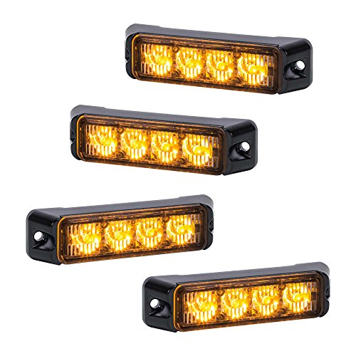 4pc LAMPHUS Nanoflare NFLH04 LED Strobe Grille Flashing Lights [SAE Class 1] [72 Modes] [4 Watt] [Super Slim] [Weatherproof] Warning Light for Police & Firefighter Emergency Vehicles - Amber / Amber