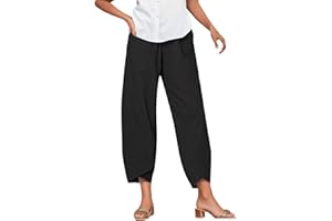 Generic Linen Capri Pants for Women Summer Dressy Casual Plus Size Wide Leg Cropped Pants Baggy Capris Palazzo Trousers with 