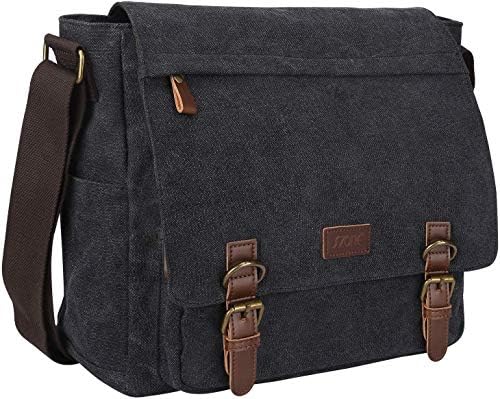 S-ZONE Vintage Canvas Messenger Bag School Shoulder Bag 14 Inch Laptop Briefcase