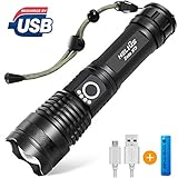 Rechargeable 3000 High Lumens LED Flashlight,Zoomable 5 Modes,Usb Tactical Bright Torch Flashlights,Cree XHP50 Waterproof Battle Handheld Light,Power Display,18650 Battery,Camping Outdoor Emergency
