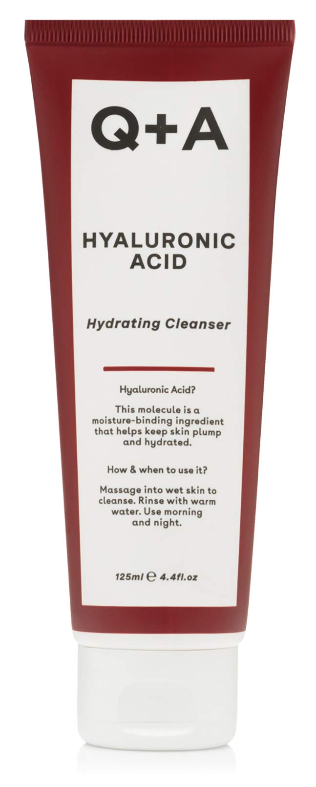 Q+A Hyaluronic Acid Hydrating Cleanser (125ml), Gentle Foaming Cleanser, Face Wash with Aloe Vera and Coco Betaine, Hydrating and Non-Drying, Fragrance Free Skincare