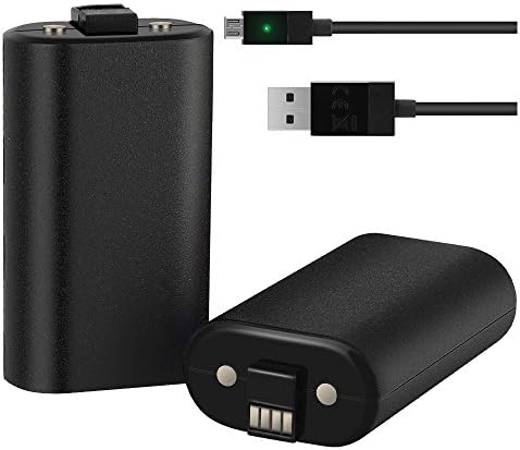 Xbox One Rechargeable Battery Pack W018 Xbox One Play And Charge Kit 2PCS 2800mAh Rechargeable Battery and 110" Micro USB Charging Cable for Xbox One Controllers-Dark Black
