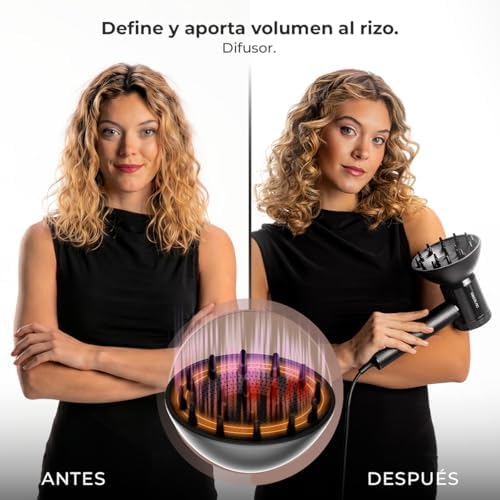Secador de Pelo - 6 Accesorios - DryGlam Waves i-Sensor Pro. 1600W, Motor Brushless, Tecnología Infrarrojos, Sensor de Distancia, Reduce Frizz, Plasma, 6 Modos, Touch Sensor, Estuche de Cuero — foto 7 de 8
