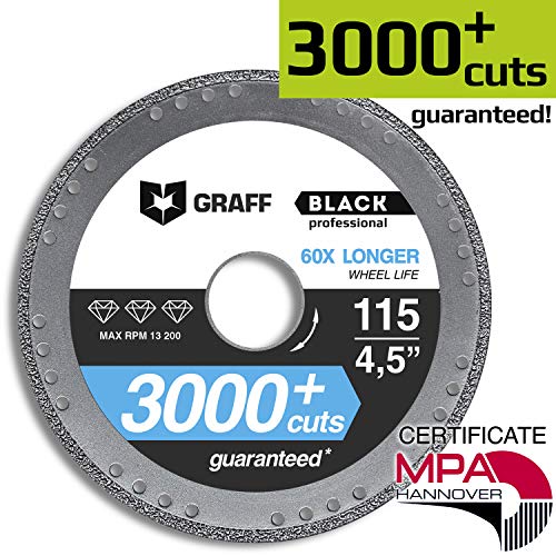 Diamond Metal Cutter GRAFF Black 4 1/2-Inch, Professional Angle Grinder Cutting Wheel, Sheet Metal Cutter, Cut Off Wheel 7/8-Inch Arbor - 3x Longer Metal Max Wheel Life (115mm)