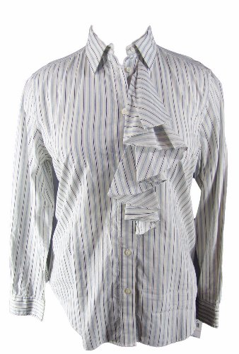 White Striped Ruffled Front Shirt -XL 