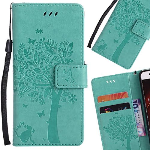 LEMORRY for Samsung Galaxy S8+ / S8 Plus Case Leather Flip Cover Wallet Pouch Soft TPU Slim Fit Bumper Stand Protective Magnetic Strap with Card Slot, Lucky Tree Green
