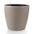 Dexceder 18x17 Self Watering Planter with Wheels Indoor Outdoor, Inner Pot Design, Thickened Large Floor Standing Flower Plant Pot with Water Level Indicator (Taupe Matte)