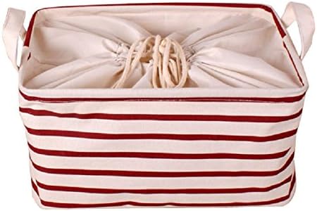YINGMO Cotton-Linen Blended Convenient Folding Storage Bin Classic Storage Box with Handles and Drawstring (About 13×10×7 Inches)