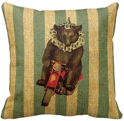 HamishOutletStore Vintage Circus Bear on Motorcycle 4545CM Burlap Pillow Cases Cushion Covers