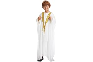 EFOGEP Boys Thobe Golden Trim Arabic Thobe Open Cardigan Muslim Thobe Full Cover Kids Robe Islamic Palestinian Thobe