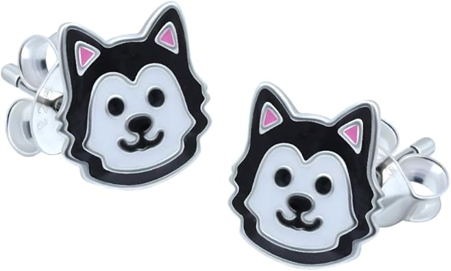 Boucles Doreilles En Argent En Forme De Chien Noir Et