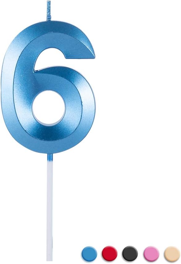 Birthday Candles Extended Big Number Candle Multicolor 3D Design Cake Topper Decoration for Any Celebration(6 Candle Blue): Home Improvement