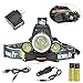 BORUIT RJ-5000 6000 Lumens Bright Headlight Headlamp Flashlight Torch CREE XM-L2 3 T6 3T6 LED with Rechargeable Batteries & Wall Charger for Hiking Camping Riding Fishing Running Hunting