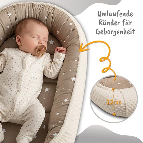 Baby Nest Soft Baby Nest - Cuddly and Portable Soft Nest for Cot Cot Pram Travel Bedroom - Cosy Warm Baby and Girl 90 x 50 cm Africa Khaki