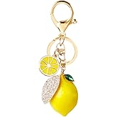 Cute Lemon Keychain Rhinestone Fruit Keyring Car Key Chain Key Holder For Purse Bag Backpack Car Jewelry Gift For Women Men