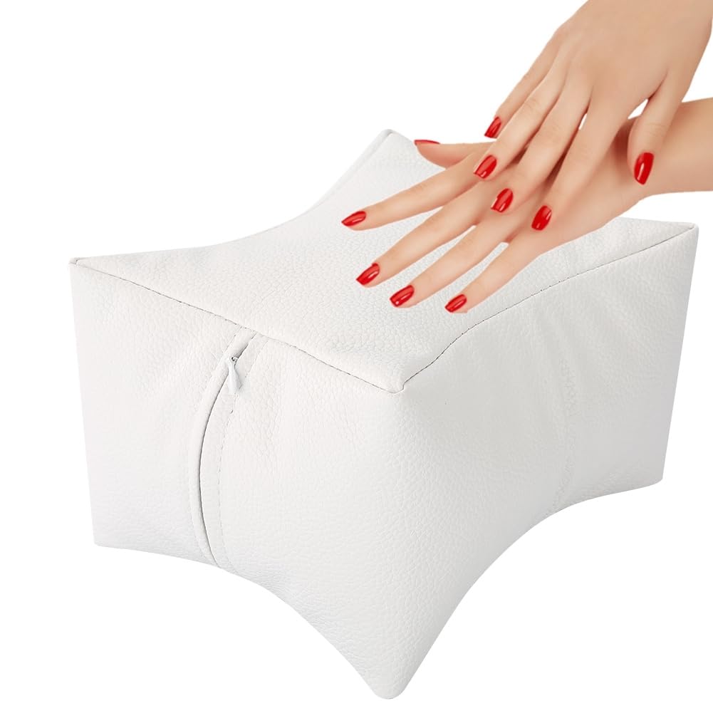 Hand Rest Pillow Soft PU Leather Nail Art Design Hand Rest Cushion Pillow Pad, Nail Salon Manicure Arm Wrist Rest Sponge Holder Mat(3 colors for you choice）(White)