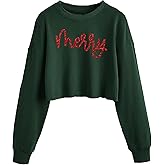 Nakater Women's Funny Christmas Graphic Crop Sweatshirts Xmas Holiday Party Casual Lantern Long Sleeve Pullover Tops