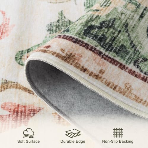 IKALIFE Washable Vintage Living Room Rug, Green, 240 x 340 cm | Large Washable Short Pile Rug with Floral Pattern, Non-Slip, Soft, Ideal for Living Room, Bedroom and Dining Room